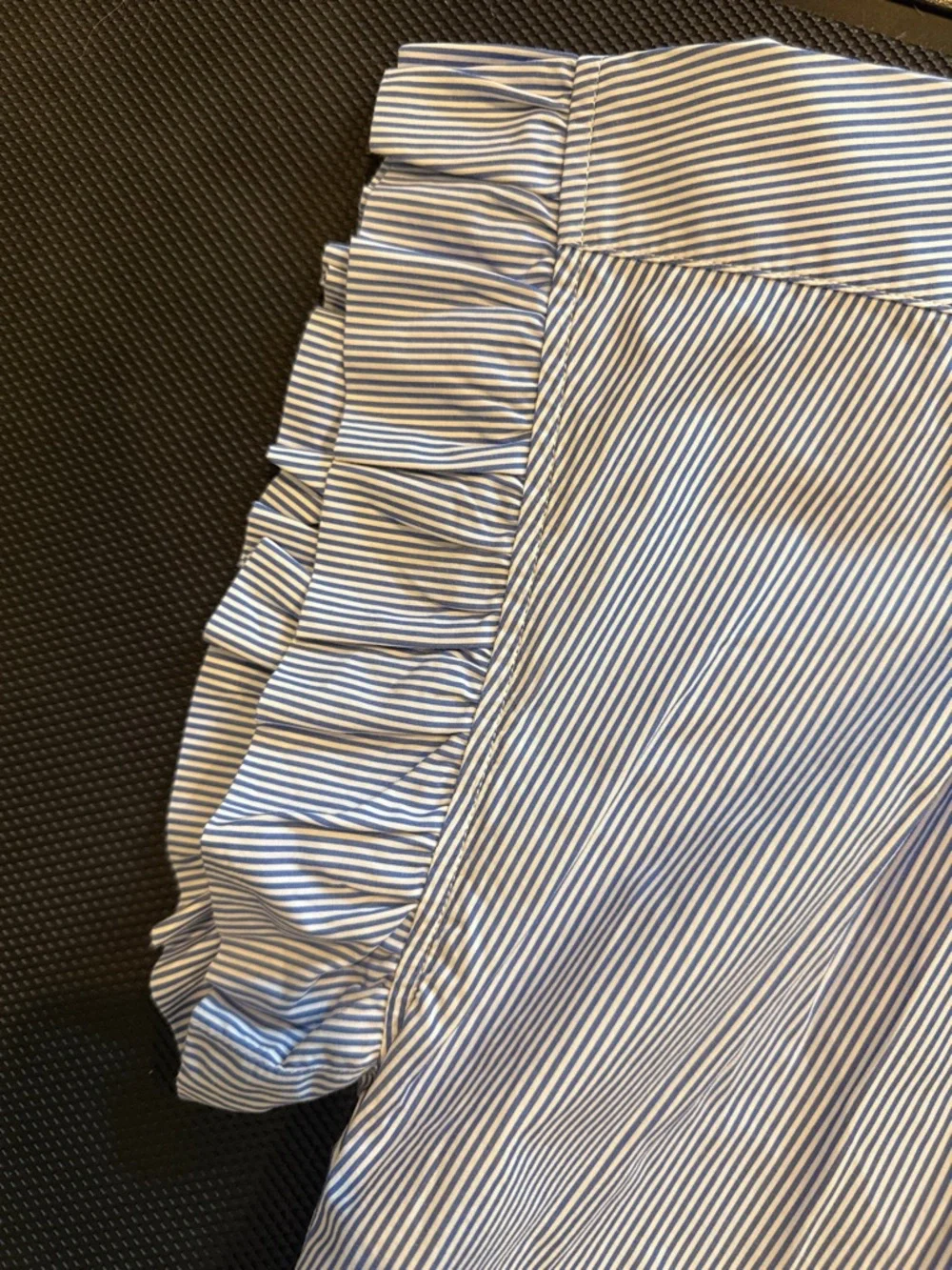 Trovata White and Blue Pinstripe Ruffle Sleeve Shirt - Picture 3 of 4